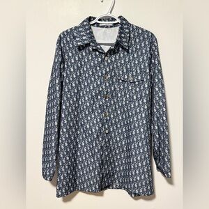 Dior Navy Patterned Shirt with White Accents
